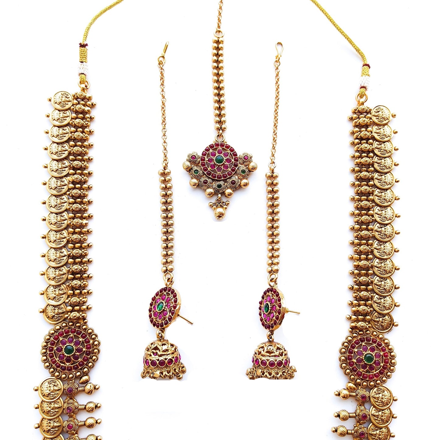 antique long necklace set with maangtikka