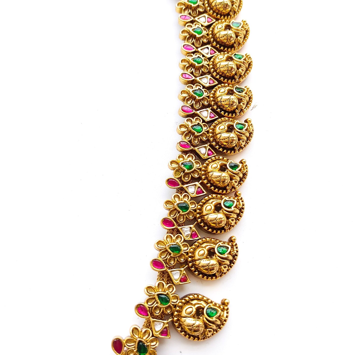 bridal antique gold mango necklace set with lakshmi pendant