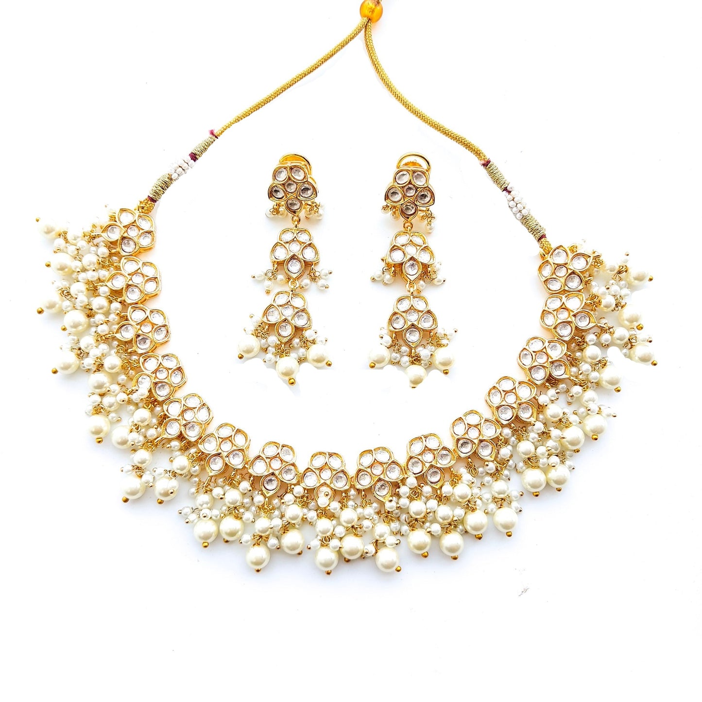 simple kundan necklace with pearls