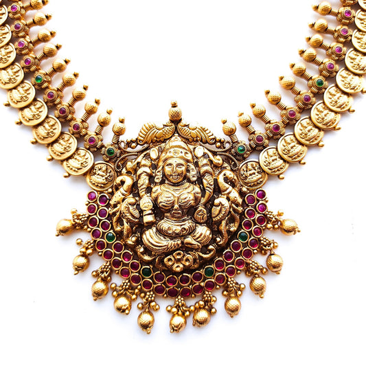 antique long necklace set with maangtikka