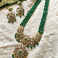 long victorian necklace set with green stones and beads