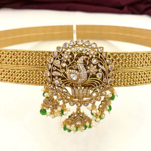 Victorian diamond pendant hip belt for women and saree