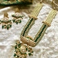 Polki kundan long haar set with pearls and green beads