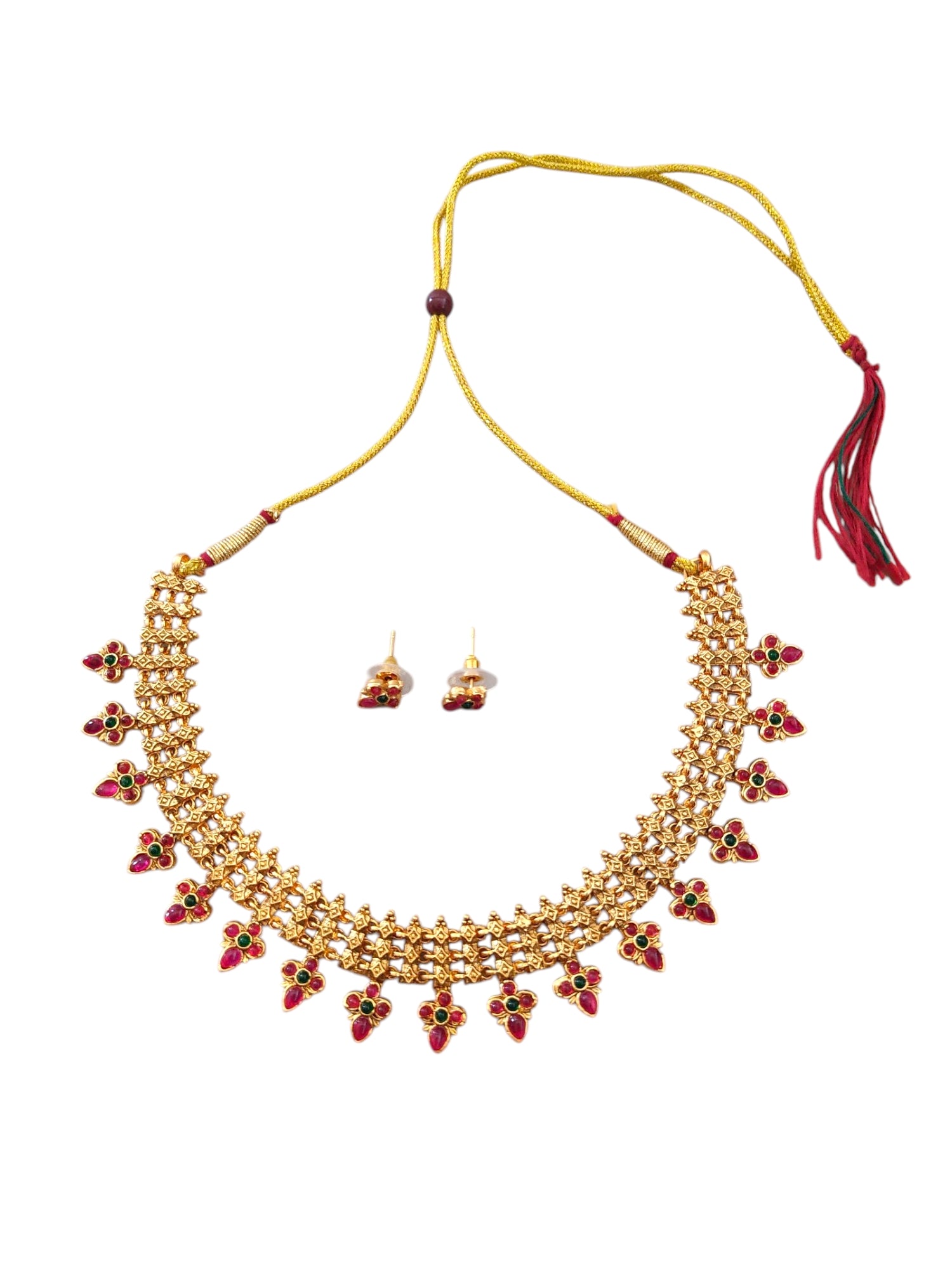 Gold-plated necklace set with red stones for women online-4
