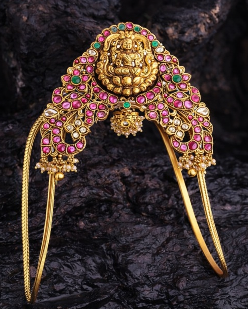 Gold-plated kundan vanki bajuband for women