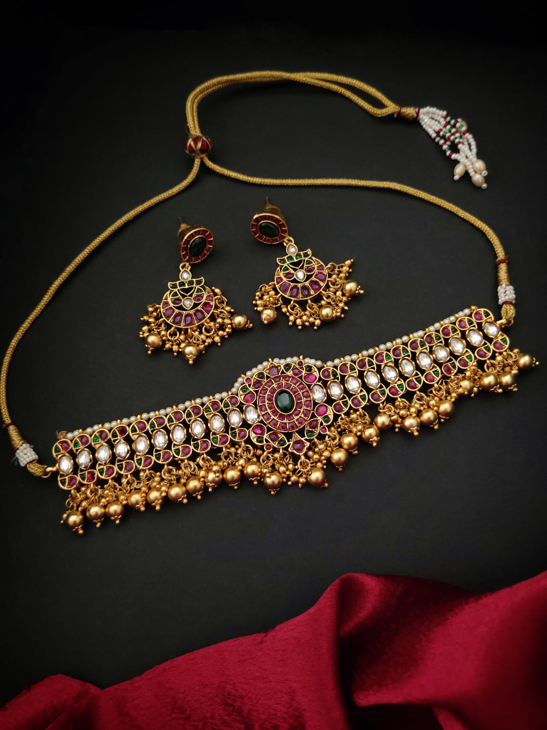 Gold plated kemp stone choker set