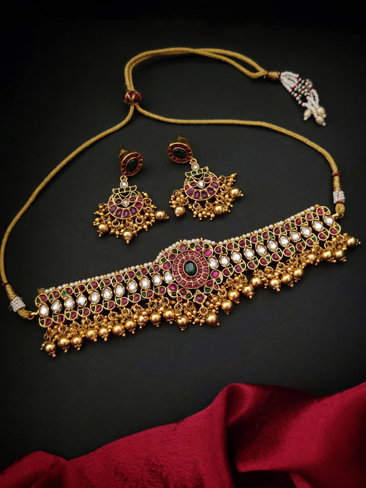 Gold plated kemp stone choker set