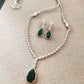 Deepika Padukone's Oscar Awards Inspired Emerald Green Stone Studded Diamond Necklace Set
