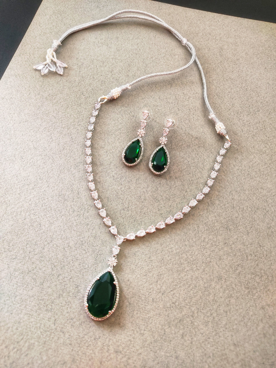Deepika Padukone's Oscar Awards Inspired Emerald Green Stone Studded Diamond Necklace Set