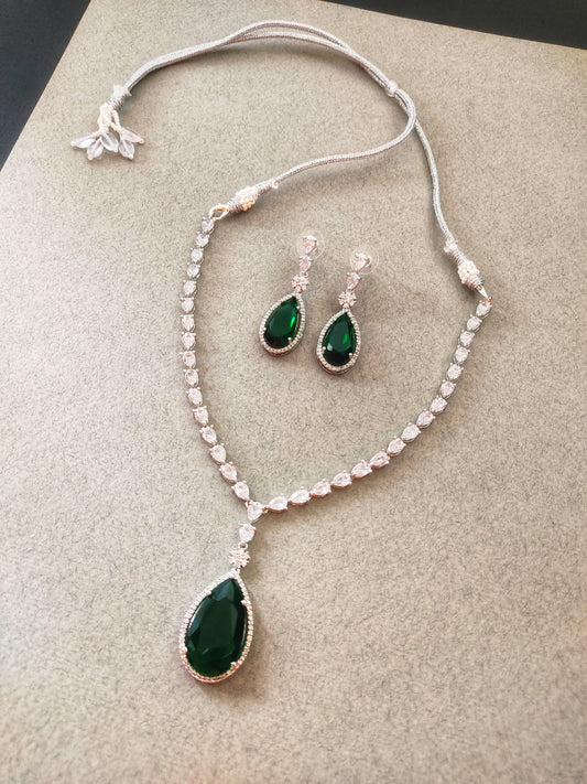 Deepika Padukone's Oscar Awards Inspired Emerald Green Stone Studded Diamond Necklace Set