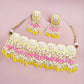Pastel Yellow meenakari choker set with pink beads