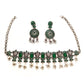 silver oxidised choker set with green stones