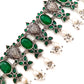 silver oxidised choker set with green stones