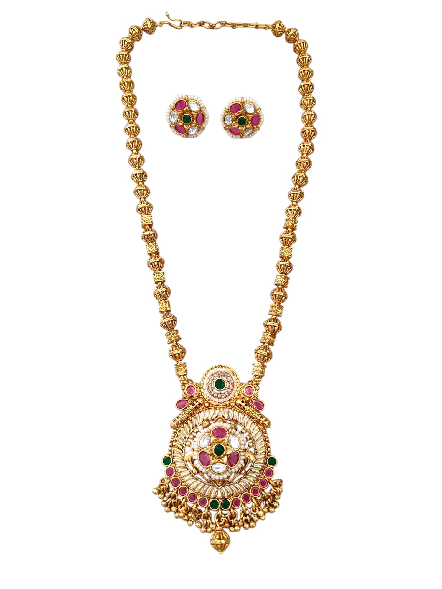 Jadau kundan pendant long necklace jewellery set for women