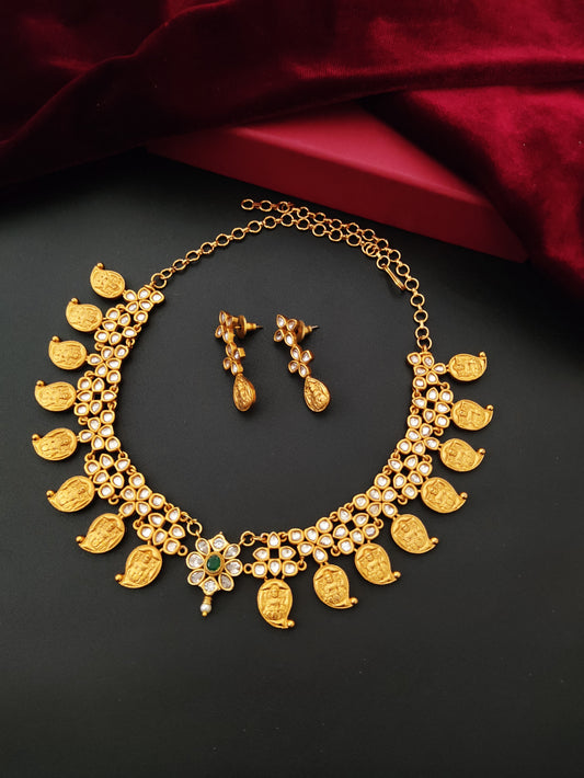 Kundan stone studded mango necklace set for women online