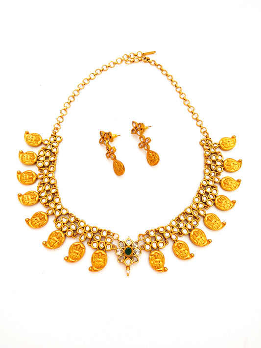 Kundan stone studded mango necklace set for women online