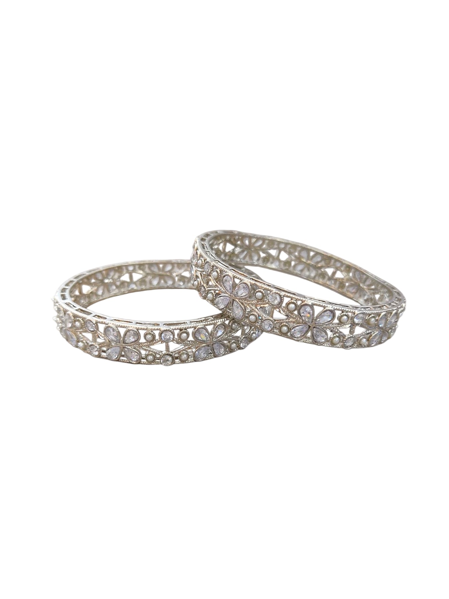 silver plated kundan bangles with pearl for women