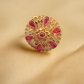 Gold-plated finger ring with red stones for women