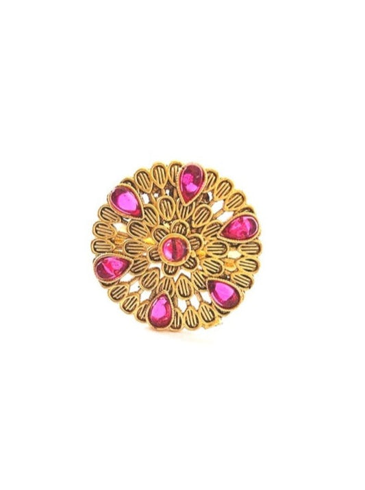 Gold-plated finger ring with red stones for women