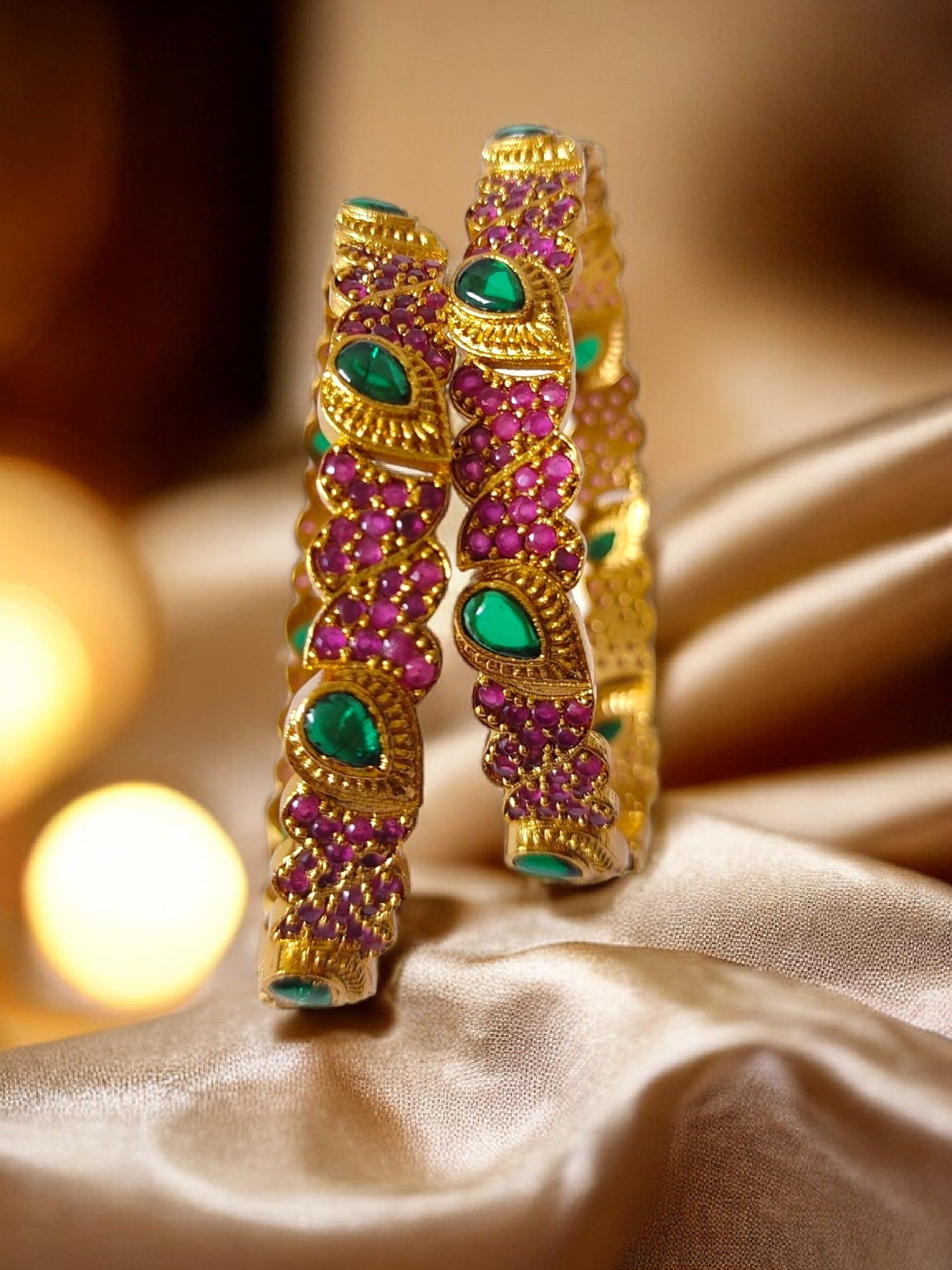 Red kemp stone bangles for women