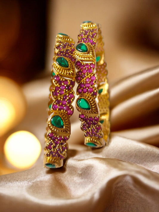 Red kemp stone bangles for women