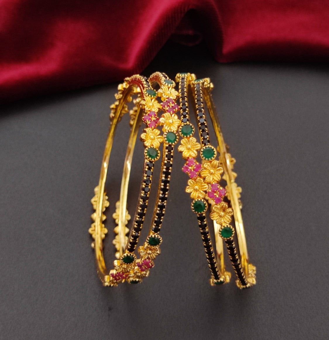 thin green stone bangles for women