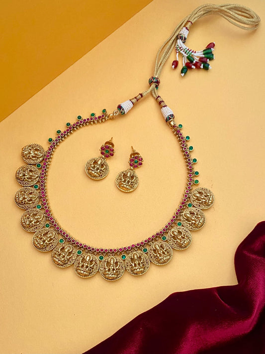 Antique coin necklace with lakshmi motifs