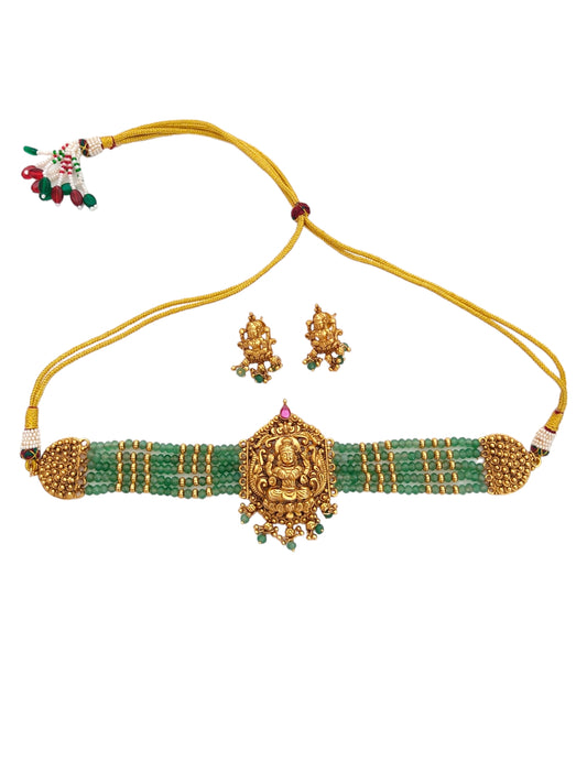 Green Beads Choker Set Temple Jewellery
