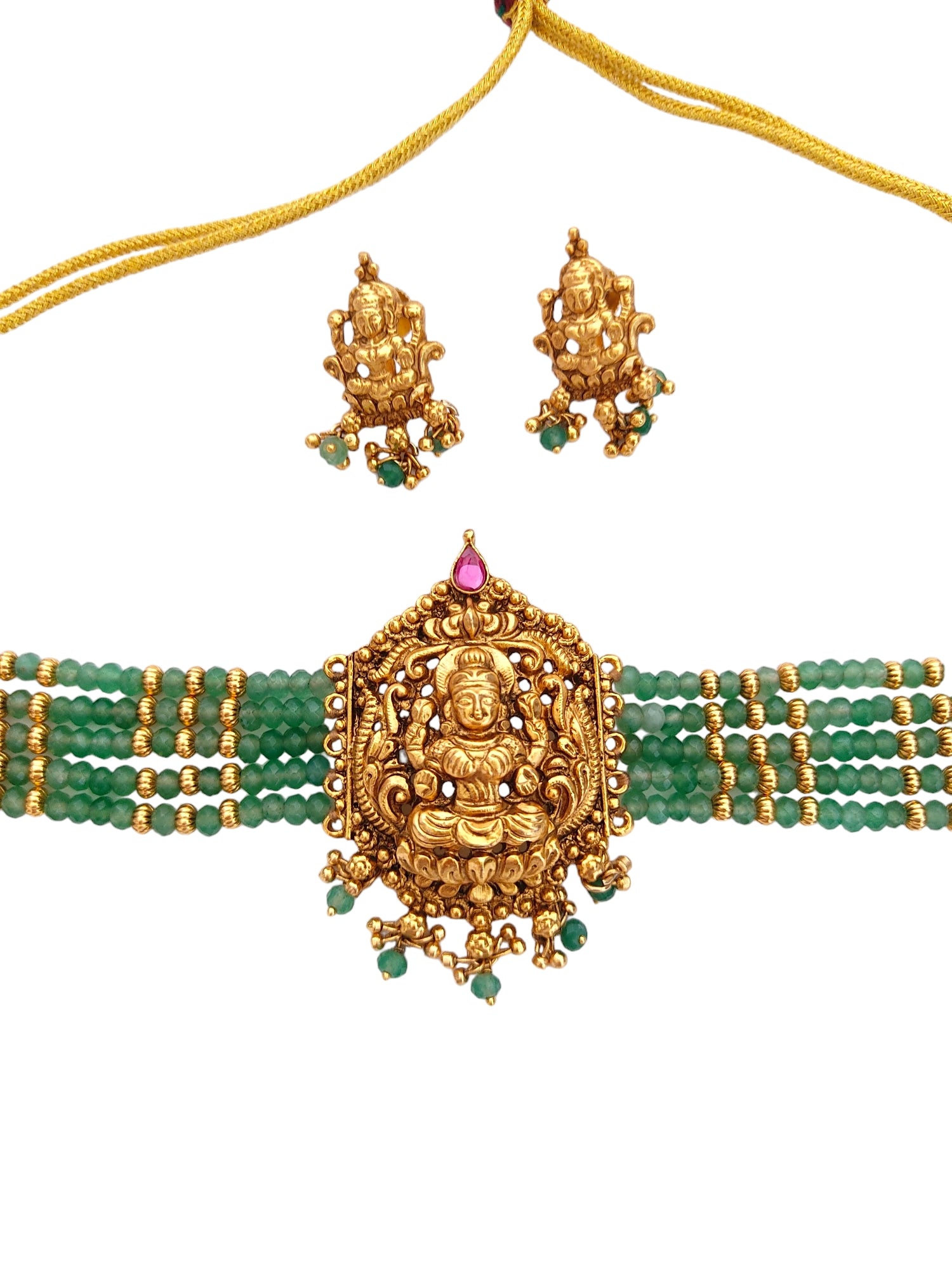 Green Beads Choker Set Temple Jewellery