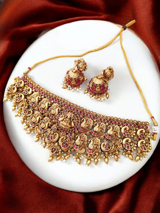 Gold plated Temple Bridal Choker Set for women 