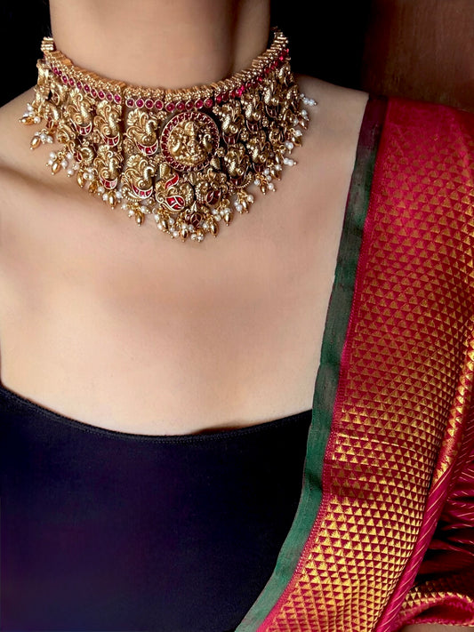 Gold plated Temple Bridal Choker Set for women 
