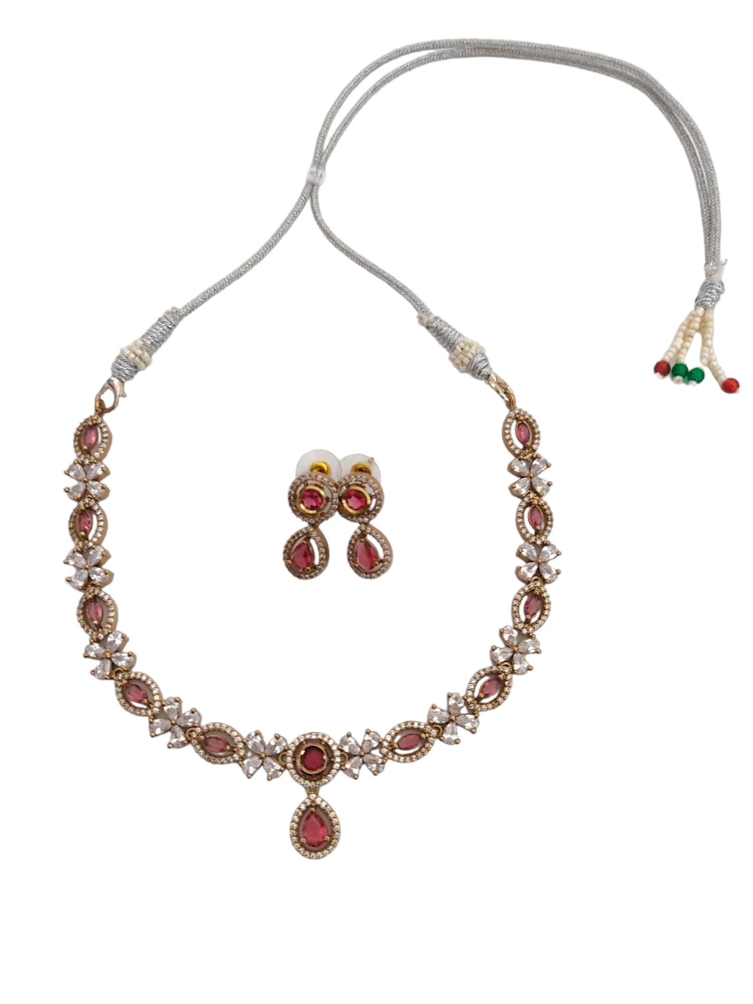 victorian oxidised gold jewellery set with red stones for women