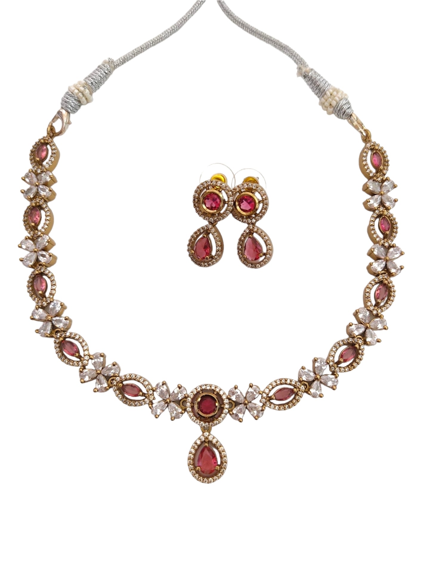 victorian oxidised gold jewellery set with red stones for women
