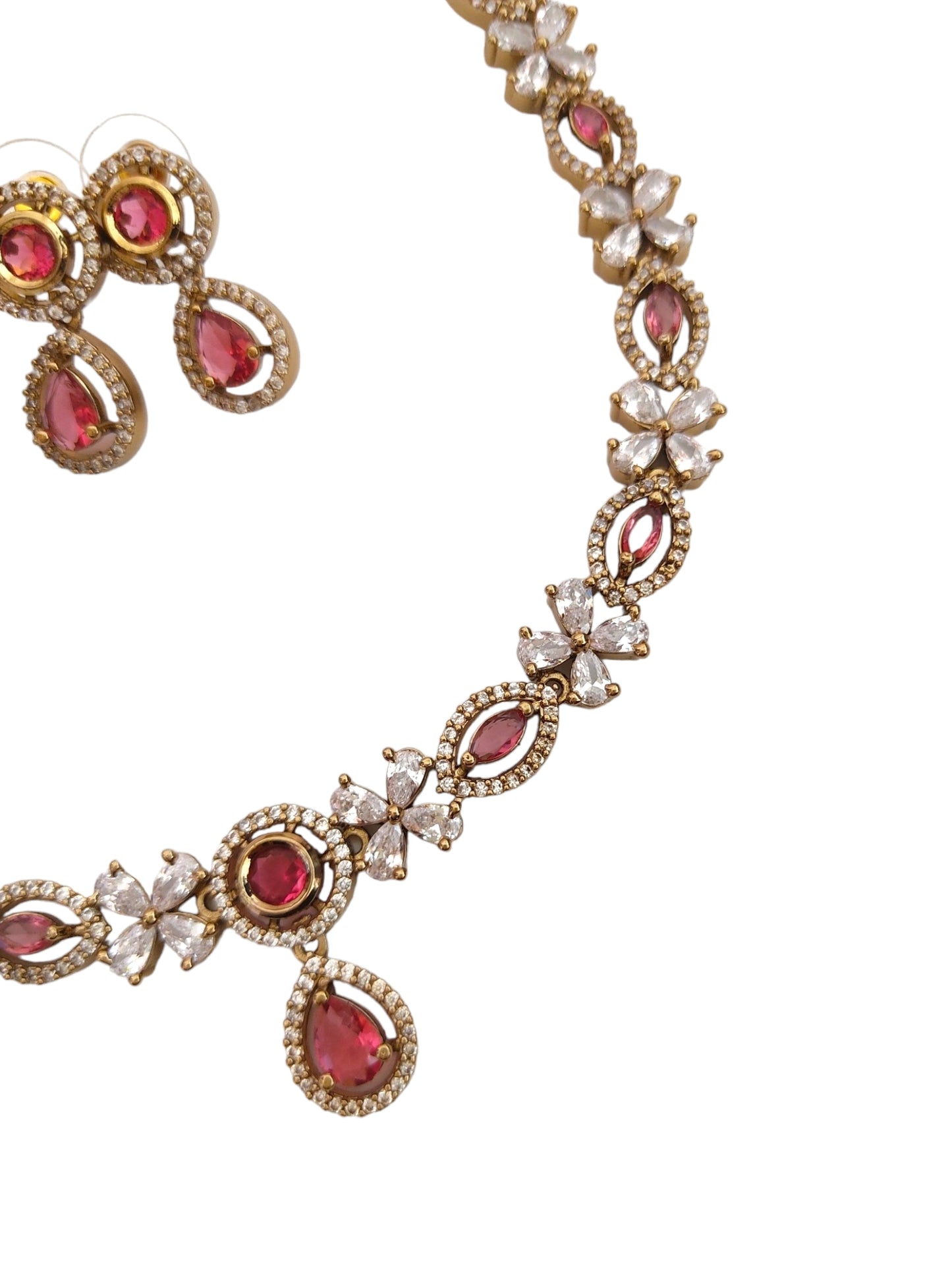 victorian oxidised gold jewellery set with red stones for women