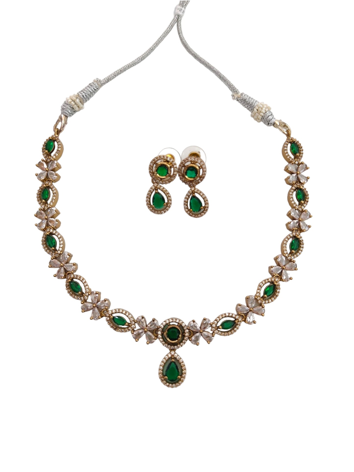 Victorian necklace set with green stones