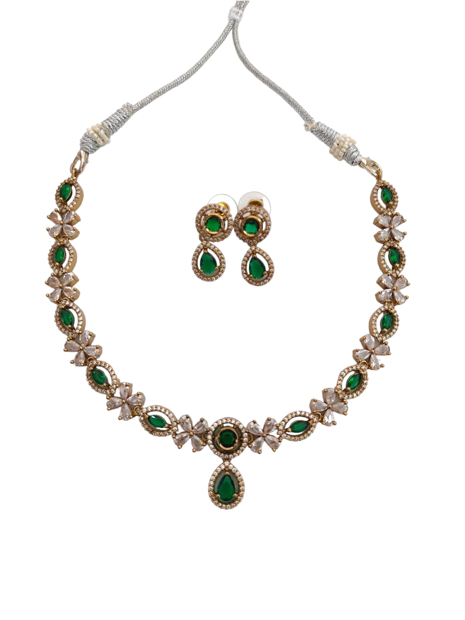 Victorian necklace set with green stones