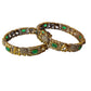 victorian polish bangles with elephant design and green stones
