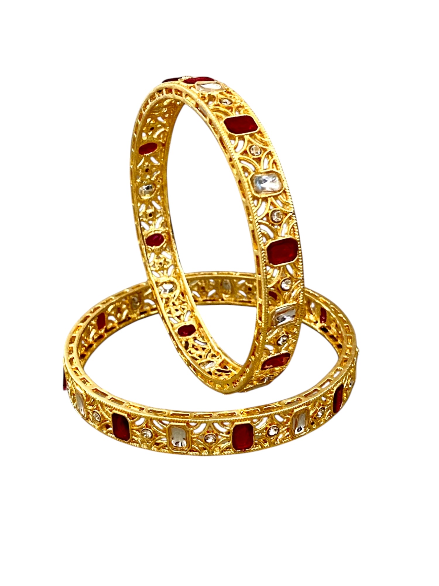 kundan bangles with red stones