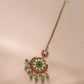 Red and Green Stone Maangtikka with green beads