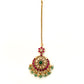 Red and Green Stone Maangtikka with green beads