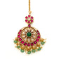 Red and Green Stone Maangtikka with green beads