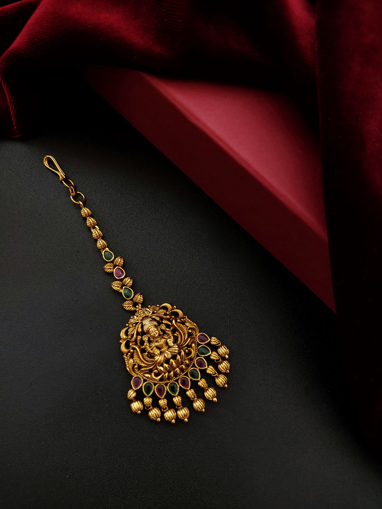 Dark antique gold temple jewellery maang tikka