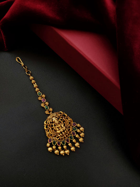 Dark antique gold temple jewellery maang tikka