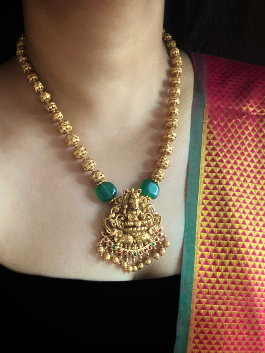 Goddess Lakshmi pendant antique gold-plated necklace set with earrings for women