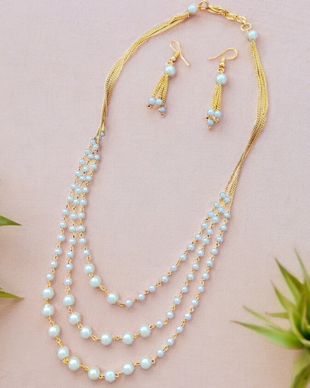 layered pearl necklace set for women