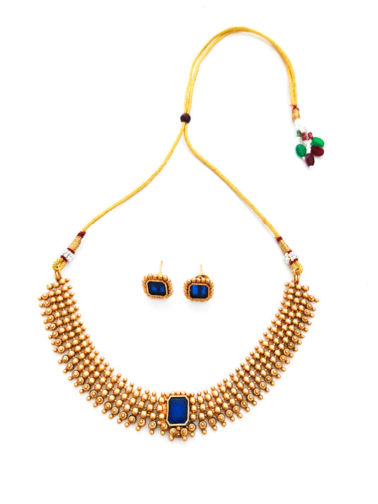 Gold-plated necklace with dark blue navy stone online for women