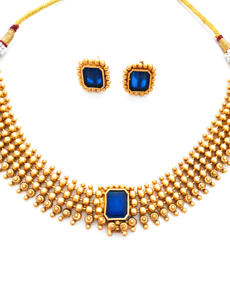 Gold-plated necklace with dark blue navy stone online for women
