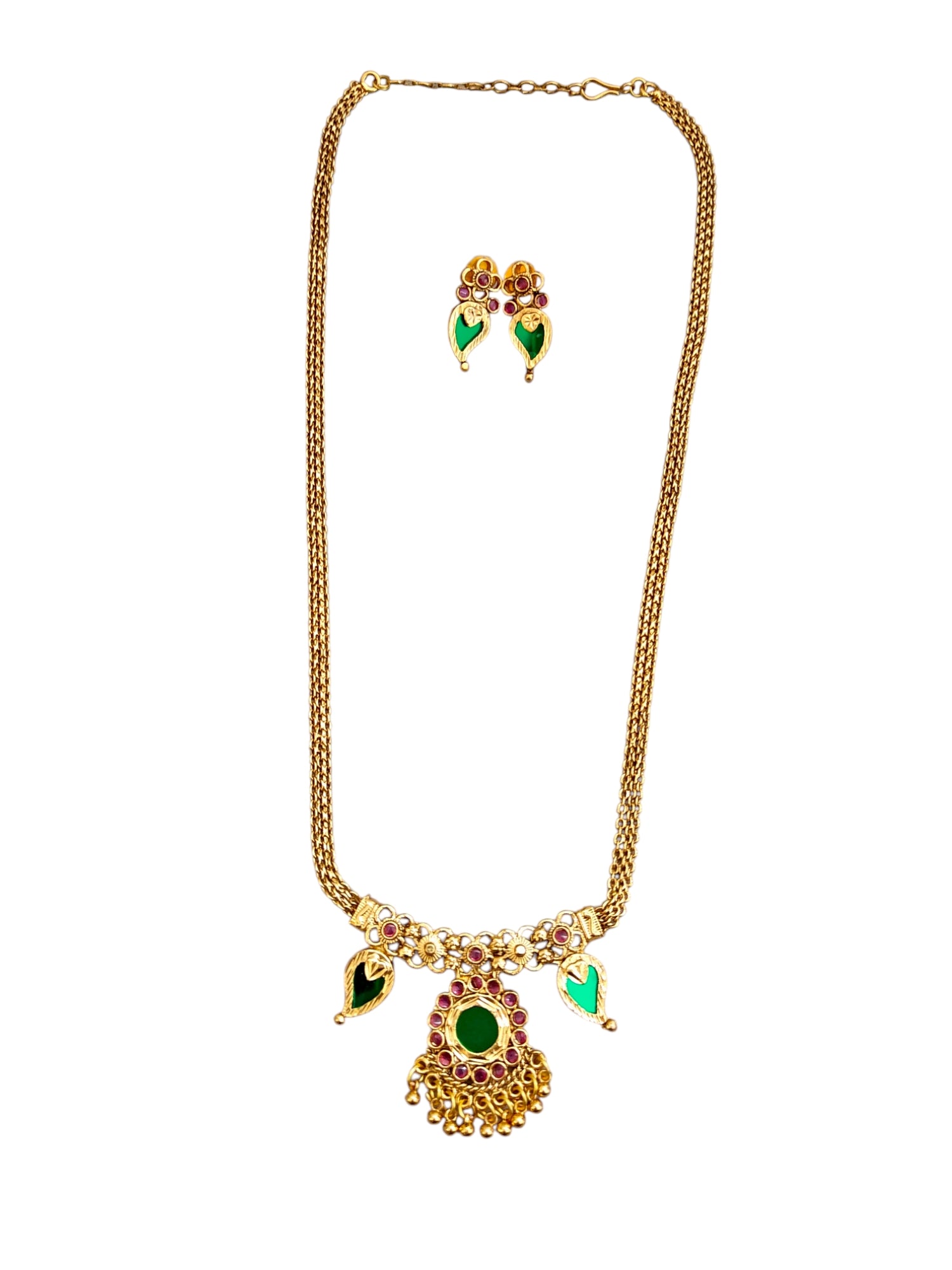 Kerala Style Palakka long necklace with green stones for women online