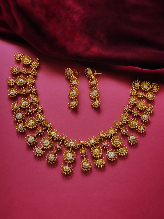 white stone studded antique necklace set for women