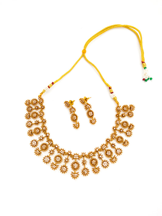 white stone studded antique necklace set for women